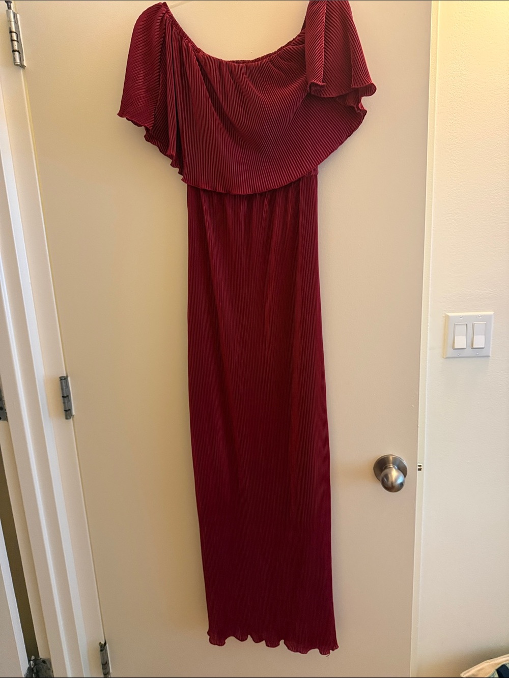 Off-Shoulder Maxi Dress in Burgundy / maternity dress